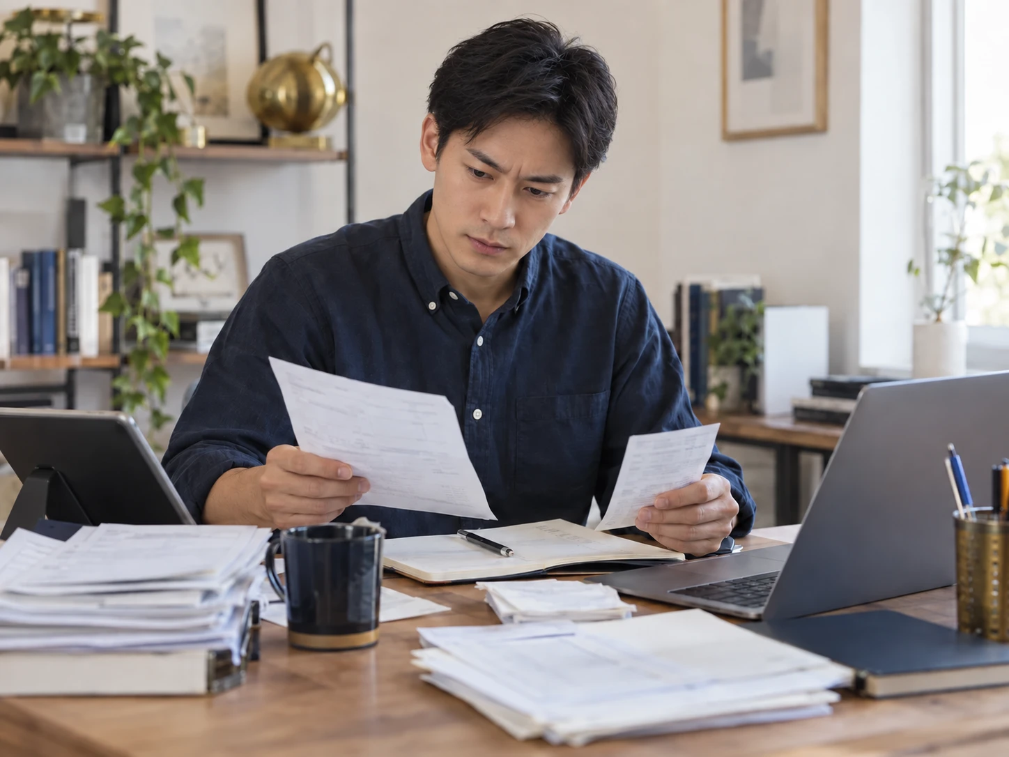 複数の道具と書類を使って受講者と支払いを照合する講師のイメージ