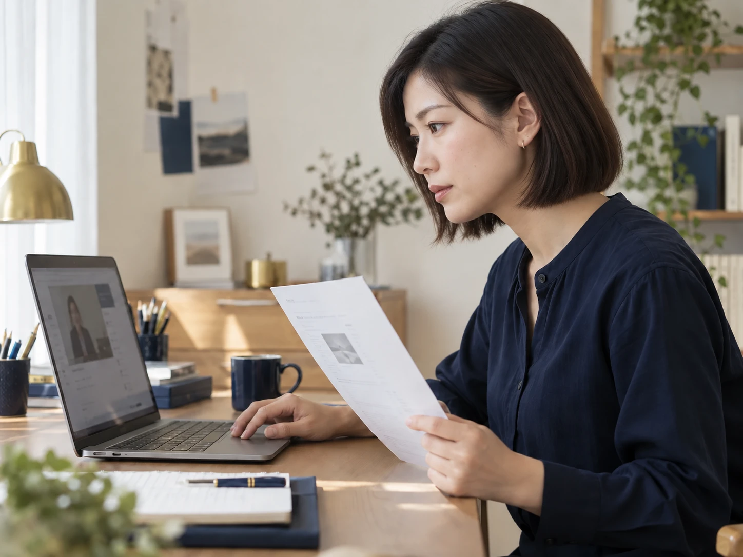 教材の共有設定を確認する女性講師のイメージ