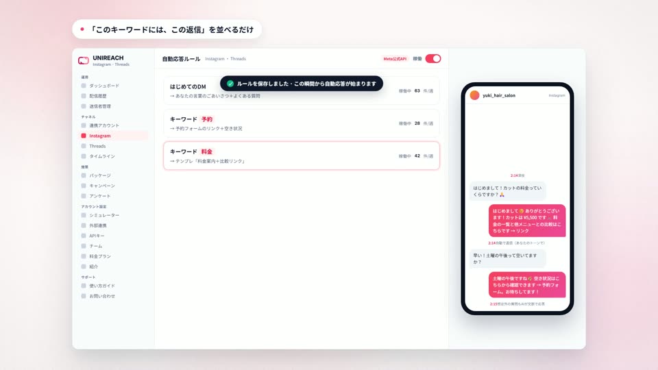 UNIREACHの画面